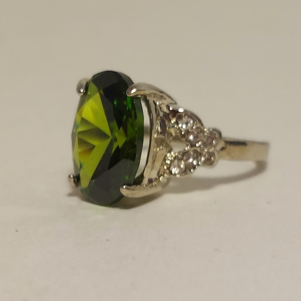 Sterling Silver 925 Faux Emerald Ring Green Gemstone Rhinestone 6.5 - Picture 6 of 10